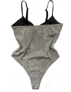 Costum de baie intreg elegant, argintiu cu sclipici 2