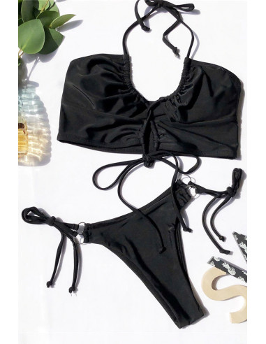 Costum de baie doua piese, sutien incretit cu snur si slip ajustabil