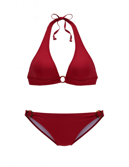 Costum de baie doua piese, cupe triunghiulare cu inel si slip clasic