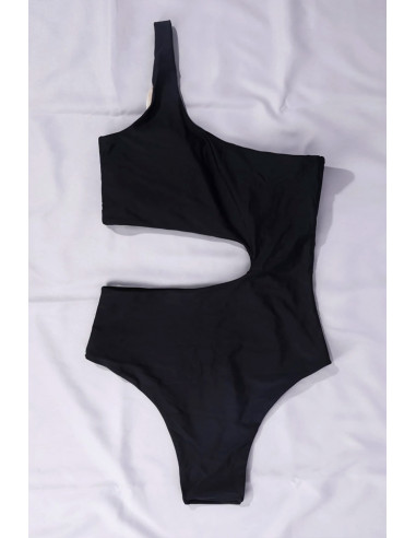 Costum de baie intreg, asimetric, o bareta cu inel si laterala decupata