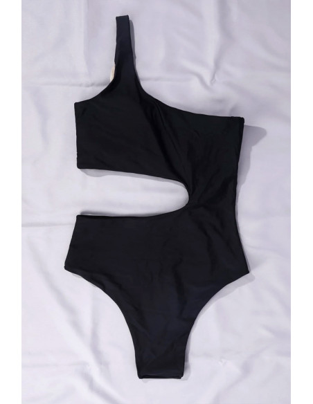 Costum de baie intreg, asimetric, o bareta cu inel si laterala decupata
