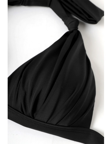 Costum de baie doua piese, cupe formate, cu pliuri si noduri si slip ingust