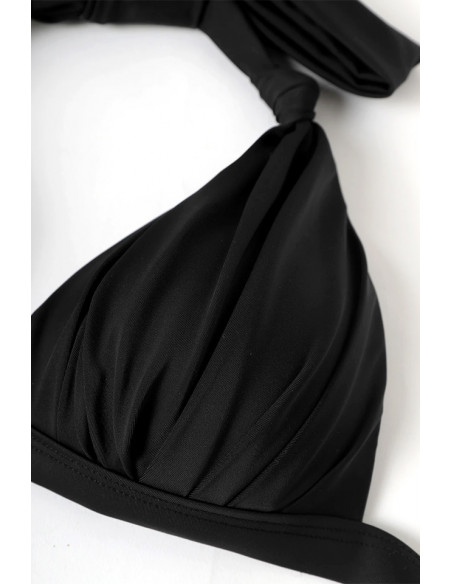 Costum de baie doua piese, cupe formate, cu pliuri si noduri si slip ingust