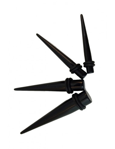 Set ear expander conic din plastic negru cu mansoane de silicon