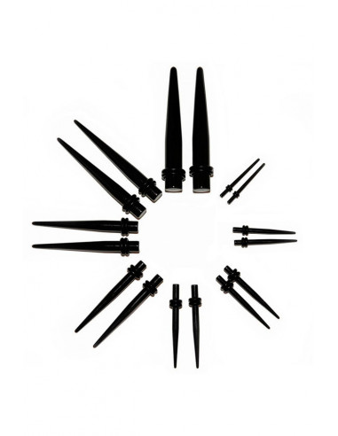 Set ear expander conic din plastic negru cu mansoane de silicon