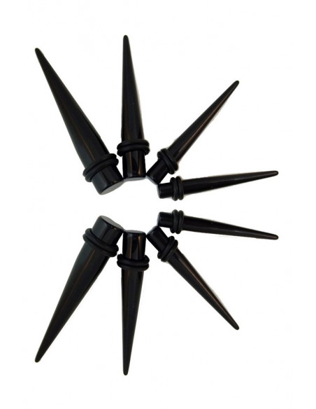 Set ear expander conic din plastic negru cu mansoane de silicon