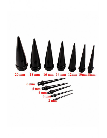 Set ear expander conic din plastic negru cu mansoane de silicon