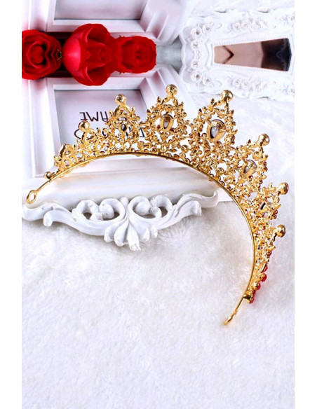 Tiara Fire Stones, ramuri cu frunzulite, flori si cristale mari