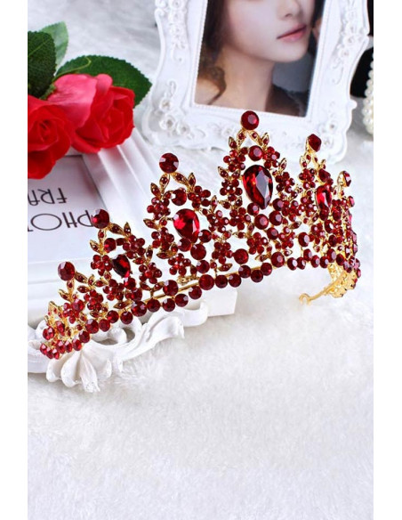 Tiara Fire Stones, ramuri cu frunzulite, flori si cristale mari