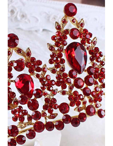 Tiara Fire Stones, ramuri cu frunzulite, flori si cristale mari