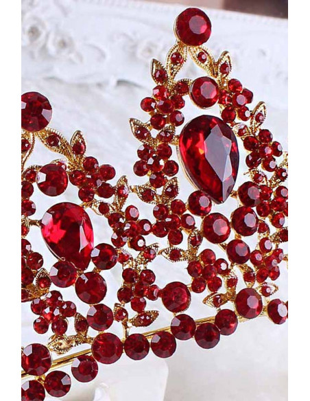 Tiara Fire Stones, ramuri cu frunzulite, flori si cristale mari