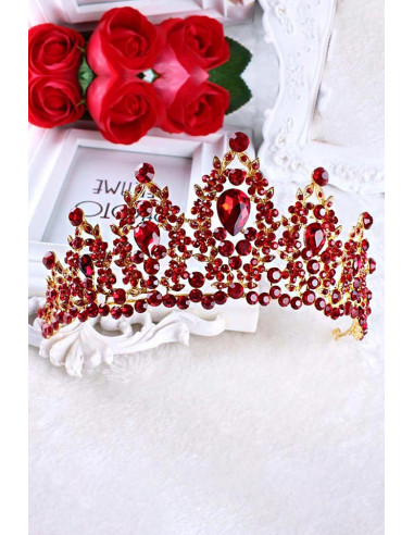 Tiara Fire Stones, ramuri cu frunzulite, flori si cristale mari