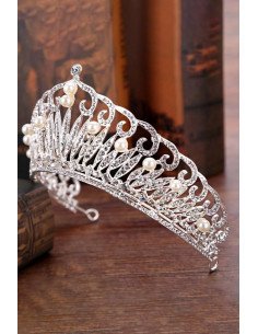 Tiara argintie Birth of Venus, perle si cristale rotunde si patrate 2