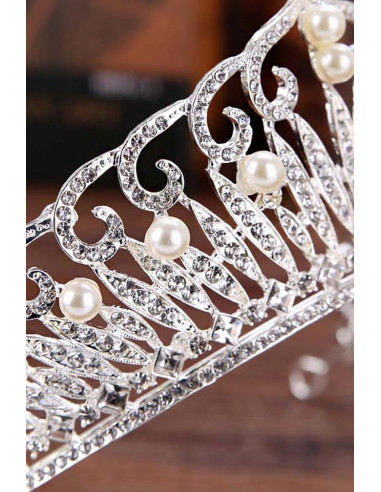 Tiara argintie Birth of Venus, perle si cristale rotunde si patrate