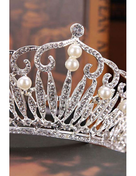 Tiara argintie Birth of Venus, perle si cristale rotunde si patrate