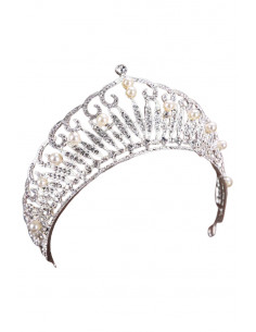 Tiara argintie Birth of Venus, perle si cristale rotunde si patrate