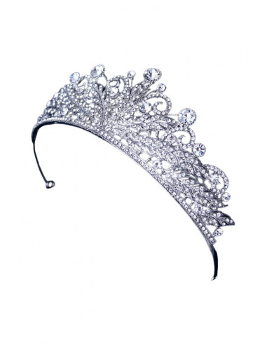 Tiara eleganta Silver Laurels, ramurele cu frunze si cristale albe