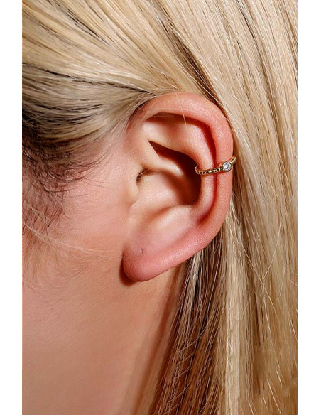Cercel ear cuff minimal, veriga rasucita cu un cristal mic