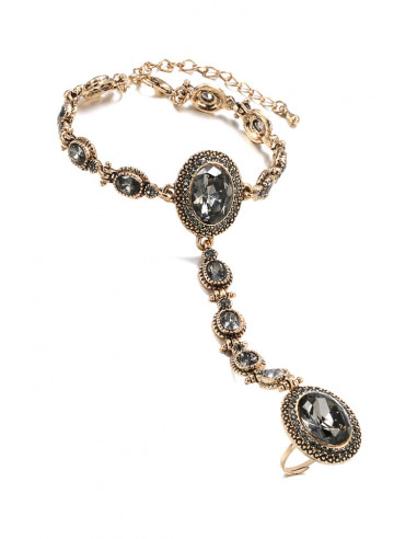 Bratara arabeasca cu inel, cristale mari si medalioane ovale cu bordura