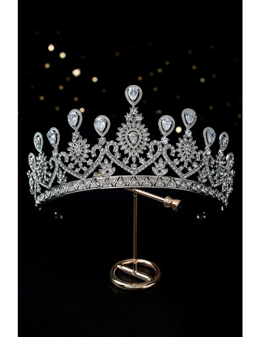 Tiara eleganta Indian Queen, flori, frunze si picaturi cu zirconii