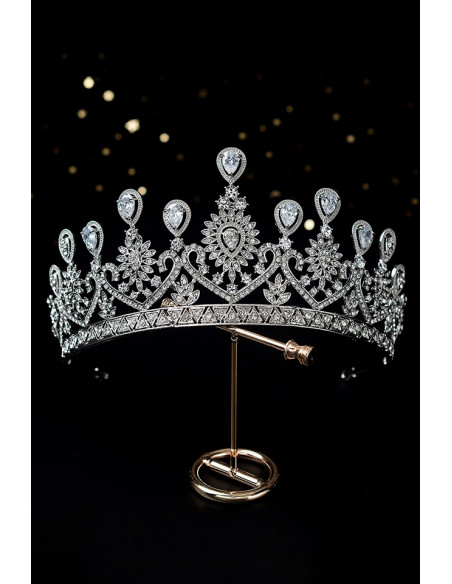 Tiara eleganta Indian Queen, flori, frunze si picaturi cu zirconii