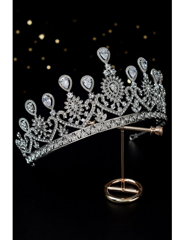 Tiara eleganta Indian Queen, flori, frunze si picaturi cu zirconii
