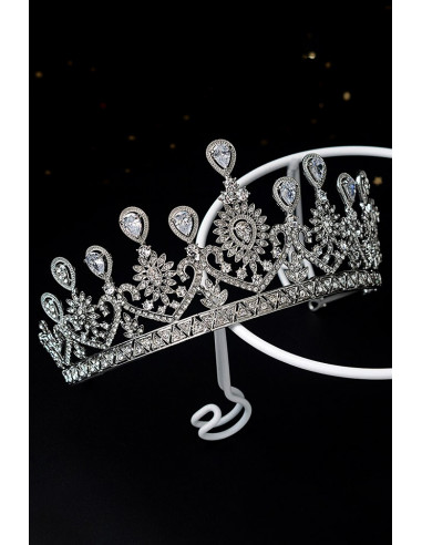 Tiara eleganta Indian Queen, flori, frunze si picaturi cu zirconii