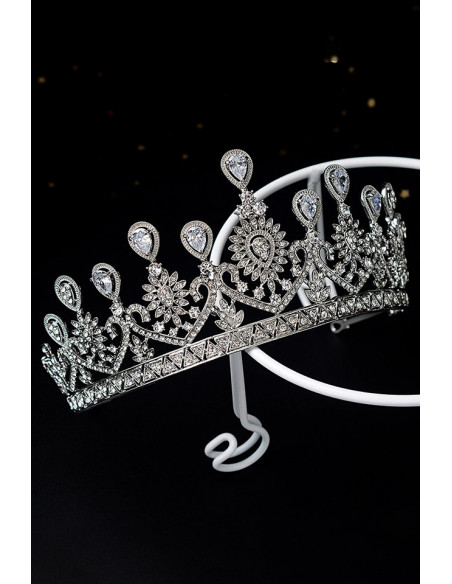 Tiara eleganta Indian Queen, flori, frunze si picaturi cu zirconii