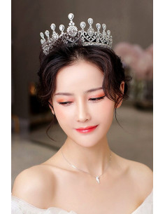 Tiara eleganta Indian Queen, flori, frunze si picaturi cu zirconii 2