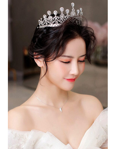 Tiara eleganta Indian Queen, flori, frunze si picaturi cu zirconii