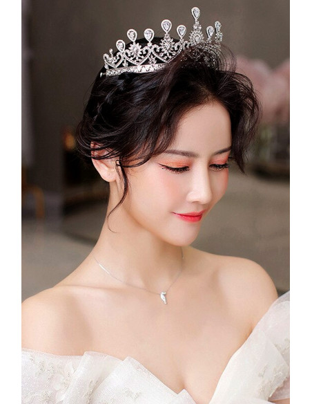 Tiara eleganta Indian Queen, flori, frunze si picaturi cu zirconii