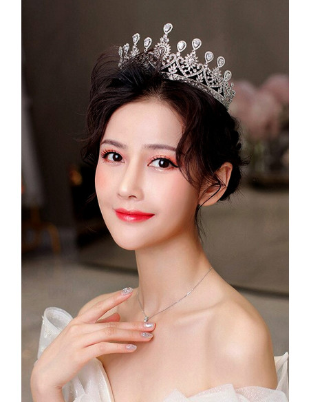 Tiara eleganta Indian Queen, flori, frunze si picaturi cu zirconii