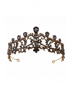 Tiara eleganta Luthien, ramuri rasucite cu picaturi si cristale negre