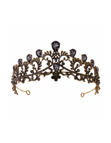 Tiara eleganta Luthien, ramuri rasucite cu picaturi si cristale negre