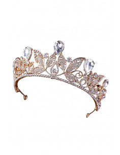 Tiara Queen Titania, frunze cu cristale rotunde si picaturi mari 2