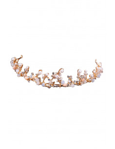 Tiara eleganta Eileen, model delicat cu ramurele, cristale, margelute si perle