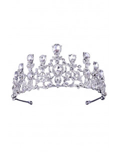 Tiara eleganta Ceres, flori mici, frunzulite si picaturi cu cristale