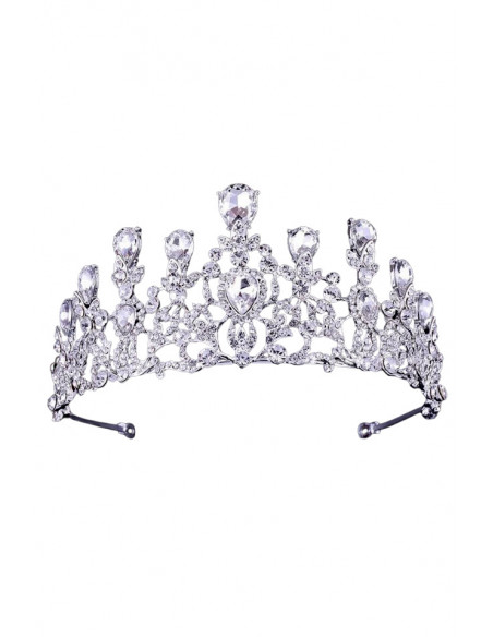 Tiara eleganta Ceres, flori mici, frunzulite si picaturi cu cristale