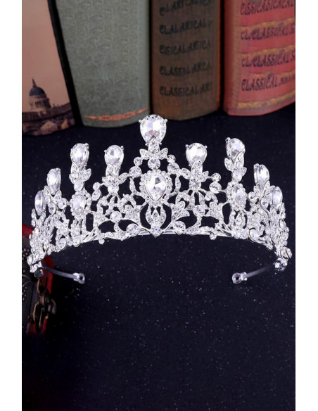 Tiara eleganta Ceres, flori mici, frunzulite si picaturi cu cristale