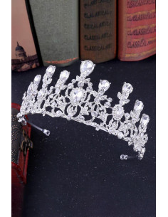 Tiara eleganta Ceres, flori mici, frunzulite si picaturi cu cristale 2
