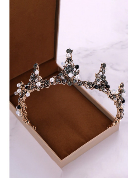 Tiara eleganta Willow Dryad, 7 varfuri cu ramuri impletite, cristale si margele