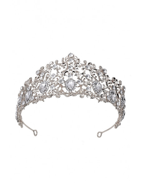 Tiara eleganta Inessa, ramurele rasucite si cristale picatura