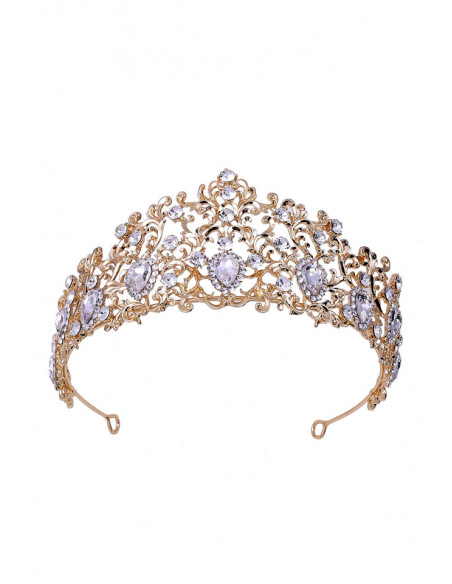 Tiara eleganta Inessa, ramurele rasucite si cristale picatura