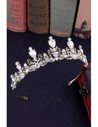 Tiara eleganta Forget-Me-Not, model delicat cu floricele, ramurele rasucite si cristale