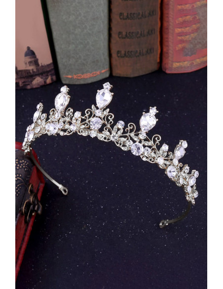 Tiara eleganta Forget-Me-Not, model delicat cu floricele, ramurele rasucite si cristale
