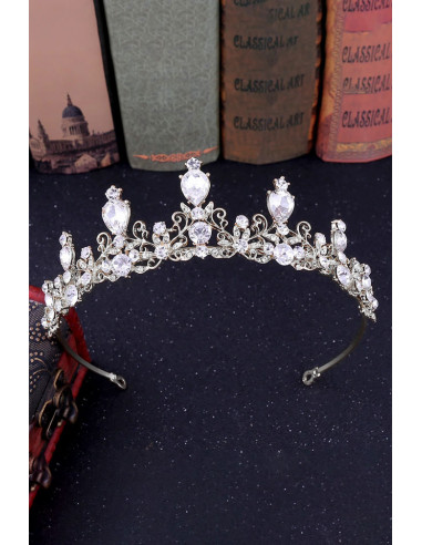 Tiara eleganta Forget-Me-Not, model delicat cu floricele, ramurele rasucite si cristale