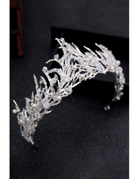 Diadema eleganta Narissa, model cu ramuri cu perle, margelute si cristale