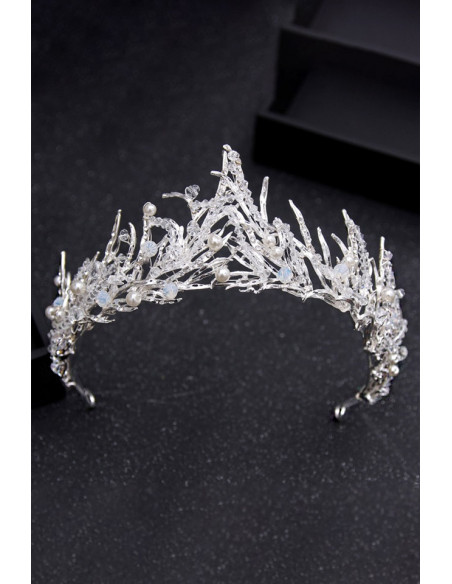 Diadema eleganta Narissa, model cu ramuri cu perle, margelute si cristale