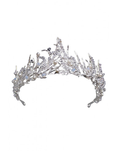 Diadema eleganta Narissa, model cu ramuri cu perle, margelute si cristale