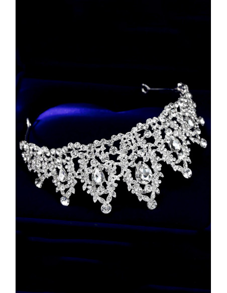 Tiara Fire Stones, ramuri cu frunzulite, flori si cristale mari